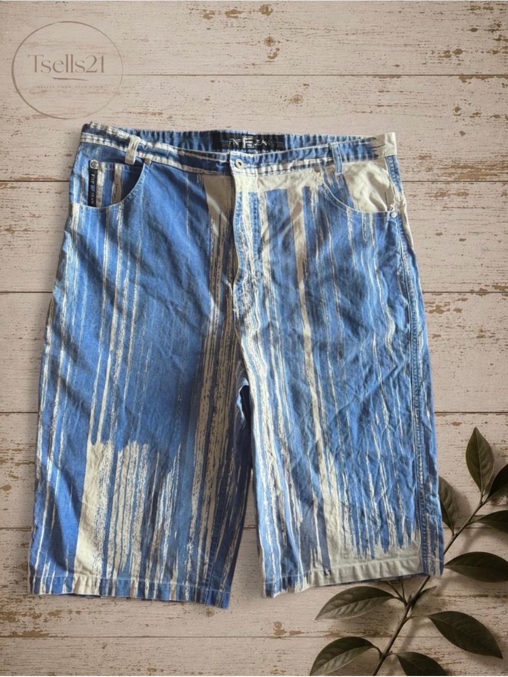 FNF Jeans Vintage Y2K Bleached Striped Baggy Skater Hip Hop Shorts
